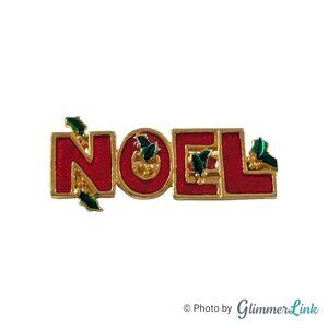 Vintage AAI Noel Holly Berries Leaves Enamel Christmas Gold Tone Brooch Pin
